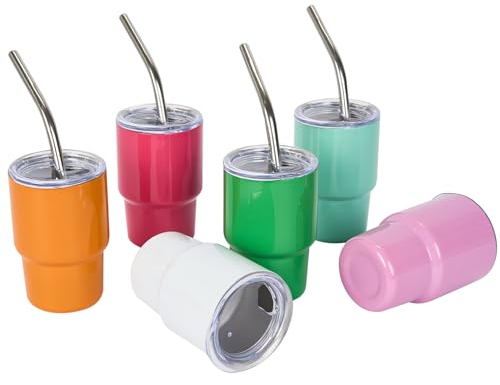 Tamarac Mini Tumbler Shot Glass with Straw, 3 oz Shot Glass with Straw and Lid, Funny Shot Glasses, Colored Stainless Steel Sublimation Tumblers,Wedding Birthday Party Favors 6 Pack