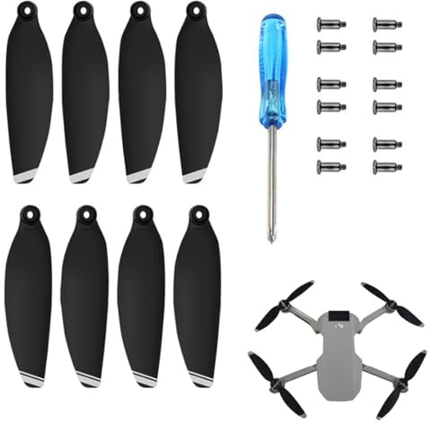 LEEQBCR 8 Stück Drohne Propeller, 12 x Schrauben + 1x Schraubendreher, Silent Flight Propeller Set, austauschbare Blätter für Drohne Propeller (Schwarz mit Silber Trim)