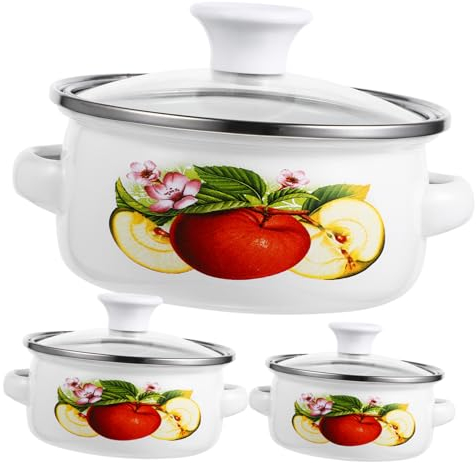VINTORKY Juego De Ollas De 3 Piezas Olla Para Sopa Con Asas Dobles Cacerola Pequeña Para Estufa Para Sopas De Fideos Instantáneos