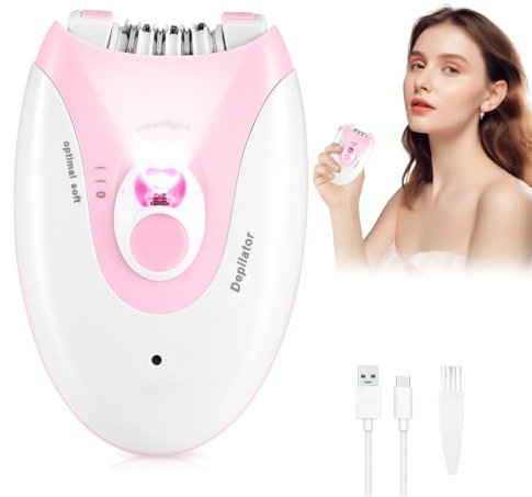 Epilator for Women, Cordless & Rechargeable Electric Hair Removal with LED Light, 2 Speed Settings for Facial, Bikini, Body & Legs, Painless Epilator for Sensitive Skin