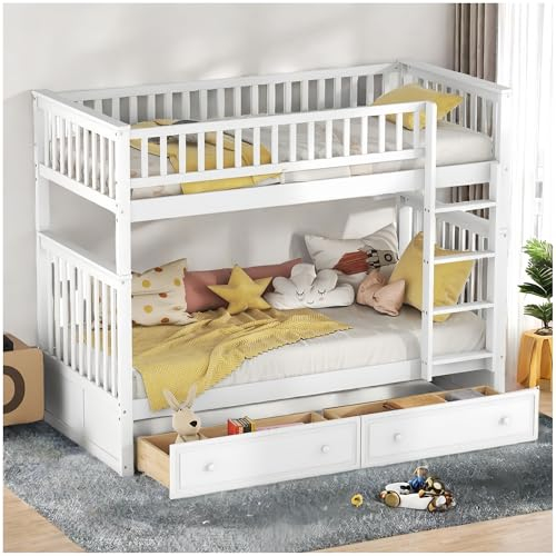 Sapgaks Literas con cajones, se transforma en Dos Camas de 90 x 200 cm, Camas funcionales, Camas Infantiles 90 x 200 cm, Camas Convertibles, Color Blanco