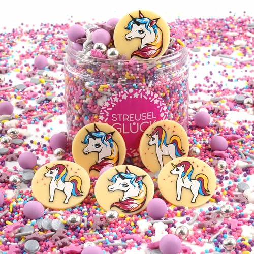 Streusel Glück Unicorn rosa blau silber Einhorn 180g Zuckerstreusel Sprinkles Tortendeko Geburtstag Kindergeburtstag Verzierung von Plätzchen Torte Kuchen Cupcakes Muffins