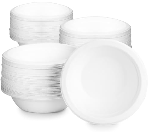 Puedno 100 Stück Ökologische Einwegsuppenschale, 260ml Pappschalen Einweg Suppenschalen, Einweggeschirr aus Zuckerrohr, Bio Suppenschüssel Kompostierbares, Weiß