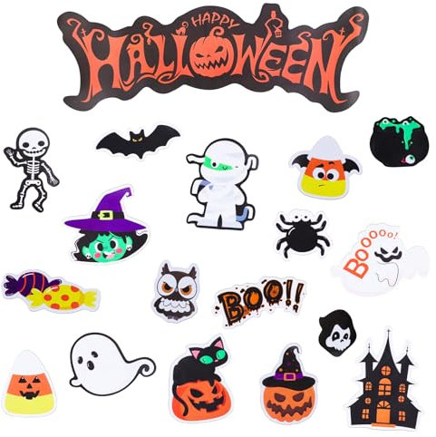 18pcs Halloween Fridge Magnets, Spider Ghost Bat Castle Pumpkin Skeleton Halloween Garage Door Magnetic Waterproof Durable Halloween Cruise Door Decorations for Yacht Boat Carnival Cruise Car