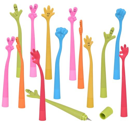 AUAUY Cartoon-Kugelschreiber für Kinder, 14 Stück Lustige Biegbar Finger Stifte, Niedliche Silikon Schreibwaren für Schüler, Geburtstag und Party
