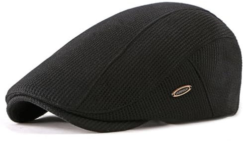 HIQIU Schiebermütze Herren Baskenmütze Barett Cap Herbst Winter, Schirmmütze Flat Cap Herren Driving Cabbie Hunter Hut Gatsby Newsboy Cap (DE/NL/SE/PL, Alphanumerisch, M, L, A1# Schwarz)