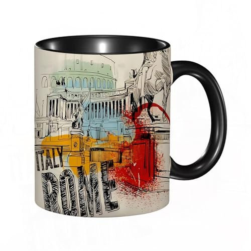 EKLMPS Tazza grande per caffè e tè a colazione - idee regalo per uomo e donna - in porcellana, 330 ml (11oz),Visitare Roma