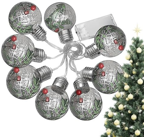 Bombillas iluminadas para árbol de Navidad, bombillas LED de cadena de globo, bombillas LED que funcionan con pilas, cadena de luces de globo con adornos en el interior para dormitorio, telón de fondo