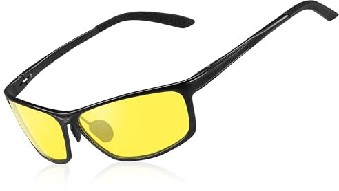 Nachtfahrbrille-Nachtsichtbrille zum Autofahren Polarisierte für Herren-Damen-Unisex,Al-Mg Metall-Rahme-Ultraleicht-UV400-blendfrei,Reduziert effektiv Blendung von entgegenkommenden Scheinwerfern-gelb