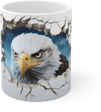 Teecustom Mug Aigle Royal - Design 3D Intense avec Effet Mur Brisé et Ciel Bleu : Taille - 11oz Taille 11oz