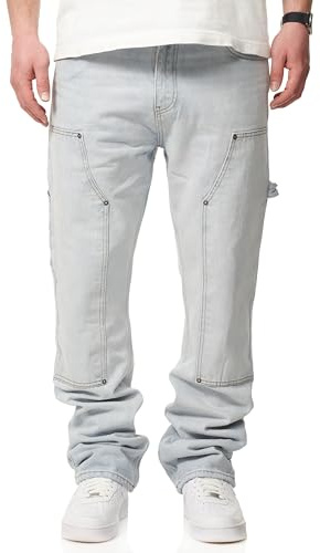 behype. Herren Jeans Straight-Fit Carpenter Jeanshose 100% Baumwolle Denim Hose Used Look Men's