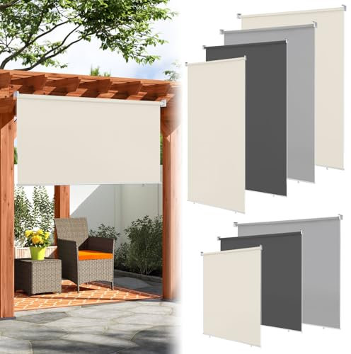 ISOISL Senkrechtmarkise 160×240CM Vertikalmarkise Außenrollo Sonnenschutzrollo Sichtschutz Beschattung UV Schutz für Balkon, Terrasse, Gartencm, Beige