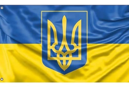 Ukraine-Flagge Mit Wappen Hofflagge Perfekte Gartenfahne Mit Tülle Fahne Für Yard Außen Balkon 90X150 Cm