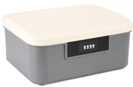 Lockable Medicine Box with 4-Digit Combination Lock and Removable Tray | Privacy storage container for medicines and personal items, suitable for home, school or office; 26 x 22 x 12 cm, grey