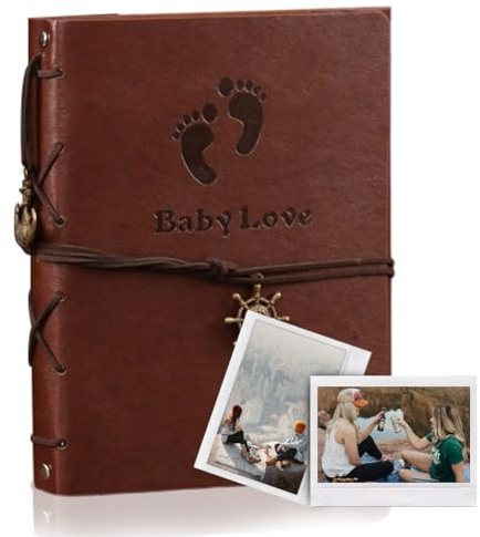 Leder Fotoalbum Selbstgestalten Foto Buch 27x20,5cm, Scrapbook Album Hochzeit Gästebuch Vintage Fotobuch 60 Seiten, Jahrestag Weihnachten Geburtstag Geschenk für Mutter Frau Freund