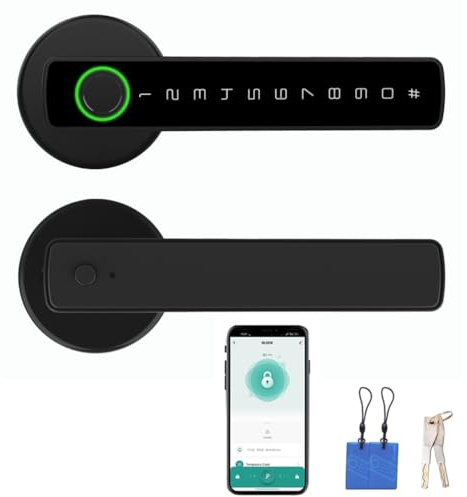NEWFUN Cerradura Puerta Exterior Inteligente,Cerradura Con Huella Digital,Cerradura Wifi,Con llave, tarjeta llave, APP Bluetooth para cerraduras de puertas, resistente al agua para puertas de 35-50 mm