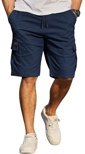 COOFANDY Pantaloncini da Uomo in Cotone Cargo Shorts Pantaloni Casual Corti Vita Elastica Estate con Tasche S-3XL Blu Viola L