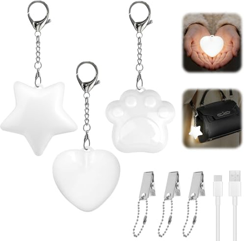 Pipihome Handtaschenlicht, 3 Stück Taschenlicht für Handtasche mit Sensor Aufladbar, Mini Herz Lampe für Handtasche, Leuchtender Handtaschen Anhänger, Geschenke für Frauen Mädchen Freundin Mutter