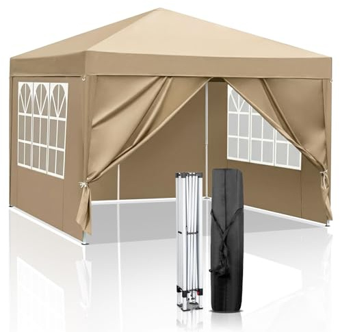 TactFire Pavillon 3x3 m,Faltpavillon,Wasserdicht Stabil Winterfest UV Schutz 50+,420D Oxford,Faltbar Höhenverstellbar,Partyzelt,Gartenzelt,Für Garten Camping,Outdoor,Khaki,4 Seitenteilen