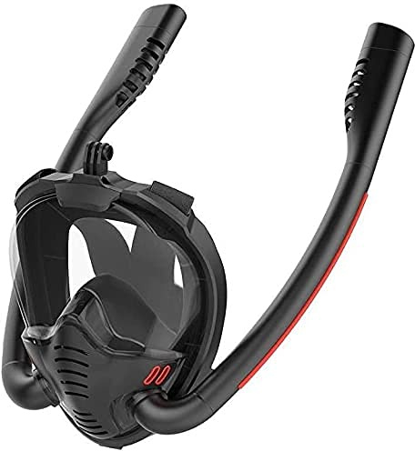 Tauchmaske, Tauchen Schnorchel Maske Doppel Atemschutz Scuba Unterwasser Volle Gesicht Schnorcheln(Black,L)