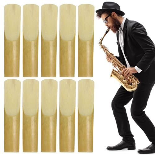Altsaxophonblätter Saxophonblätter Stärke 2.0, 10 Stück Alto Saxophone Reeds für Anfänger und Einsteiger, Natur-Schilfblätter für Altsaxophon, Holzblasinstrument Zubehör