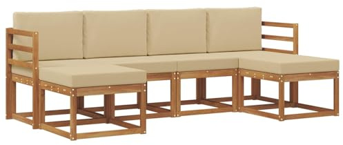 vidaXL Outdoor-Sofagarnitur 6 pcs Natur und Beige Holzwerkstoff, Moderne Outdoor-Sofa Set, langlebige Gartenmöbel, stylische Pool Lounge, vielseitige Sitzmöbel