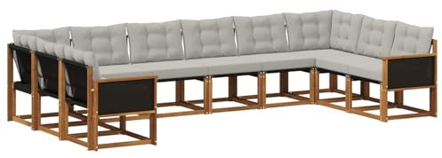 vidaXL Outdoor-Sofagarnitur mit Kissen 10 pcs Natur und Hellgrau, Gartenmöbel, modernes Outdoor-Sofa, bequemes Lounge-Set für Ihre Terrasse, robust und stylisch