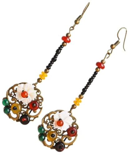 EXAOMBLE Pendientes para Mujer Estilo Chino Retro Flor de Concha en Aleación, Delicados y Chic, Ideales para Fiesta y Ocasiones Obsequios
