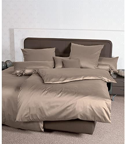 Janine Mako Satin Bettwäsche Uni Colors 135 x 200 cm Taupe