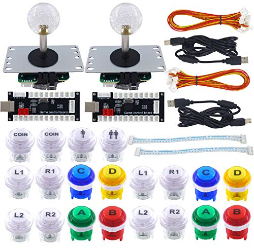 SJ@JX 2 Player Arcade Game DIY Kit Arcade Matt Frosted Black Button Twins USB Encoder Zero Delay 4&8 Way Arcade Fighting Joystick Controller for PC MAME Respberry Pi Retropie