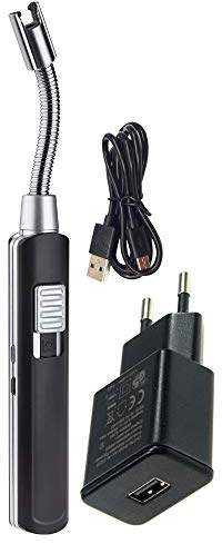 TFA Dostmann Elektronisches Stabfeuerzeug, 98.1118.01, mit flexiblem Hals, Feuerzeug, Kerzenanzünder, per USB aufladbar (schwarz inkl. USB-Netzteil)