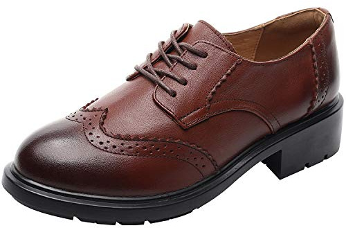 rismart Femmes Ronde Orteil Lacets Cuir Brogue Oxfords Chaussures de Ville à Lacets