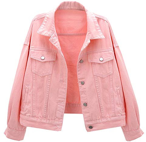 LifeShe - Giacca in jeans da donna Basic Button Down - Rosa - Large