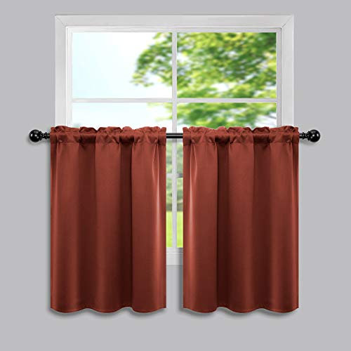 Rideaux courts rouillés pour cuisine, 2 panneaux de poche thermiques, occultant, pour café, pour petites fenêtres, chambre à coucher, salle de bain, camping-car, 86 cm de long et 61 cm de long