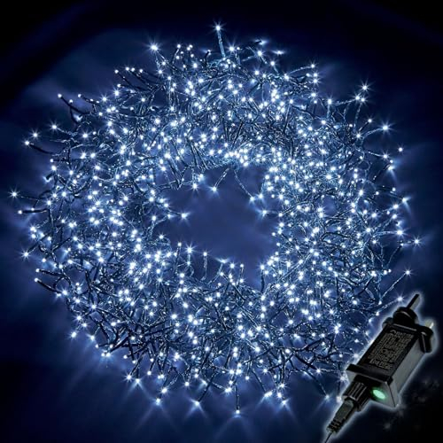 SHATCHI 1000LEDs Christmas Tree Compact Cluster Fairy Lights Multifunction 8 Light Modes, Timer Green Cable Indoor/Outdoor Low Voltage Holiday Home Decorations