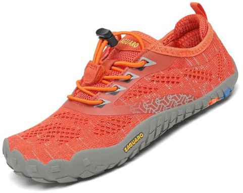 SAGUARO Chaussures de Trail Enfants Chaussures de Sport pour Filles Garçons Minimalistes Barefoot Chaussures Antidérapant Respirantes Extérieur Orange 28 EU