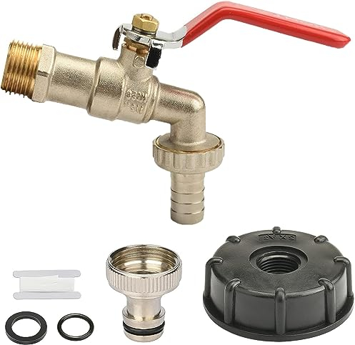Wasserhahn IBC Tank Zubehör, IBC Auslaufhahn 1/2 ''Zoll, IBC Anschluss Schlauch,Gewindeanschluss Messingrot,IBC Valve für For S60x6 Wassertank 1000l Ibc Container Ibc Adapter Garten, Wassertank
