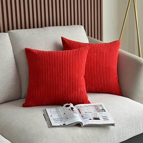 UPOPO 2er Set Kord Kissenbezug Dekorative Einfarbig Kissen Cord-Kissen Kissenhülle Kissenbezüge Dekokissen Zierkissen Sofakissen für Sofa Schlafzimmer Wohnzimmer mit Reißverschlüsse 55 X 55cm Rot