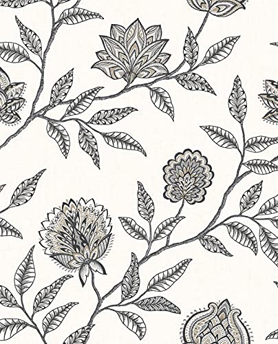 NextWall Stacy Garcia Home Jaclyn Floral Peel and Stick Wallpaper (Charcoal & Sandstone)