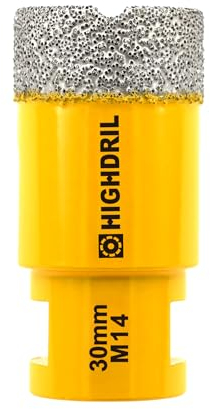 HIGHDRIL Diamond Core Drill Bit - 1-3/16(30mm) with M14 Thread Dry drilling for Porcelain Tile Ceramic Granite Marble Stone Masonry Brick for Angle Grinders
