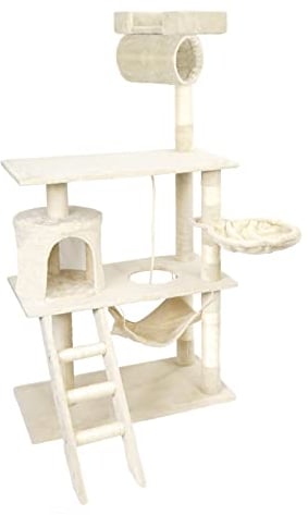 WilTec Arbre à Chat Beige Sisal 141cm Arbre d’Escalade Arbre de grattage Jeux Ludique Animal Domestique