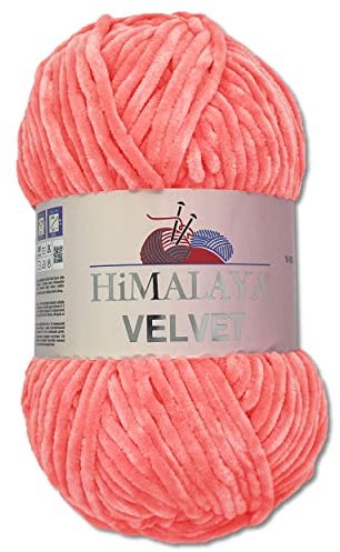 Wohnkult Himalaya 90046 - Laine Velvet Dolphin - 100 g - 40 couleurs au choix - Fil chenille à tricoter - Pelucheux et brillant - Pour accessoires, vêtements et couvertures - Rose saumon