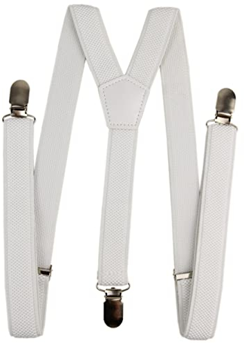 irisaa Hosenträger Damen Herren Y-Form für Arbeitshosen Skihose Fest, Unifarbe mit 3er Starken Clips, 2.5cm Breit, HT Farbe:Weiss, Einheitsgröße