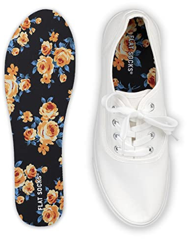 FLAT SOCKS Show Socks, Sockless Liner, Slipping, No Stinking, Washable Barefoot Shoe Insert, Floral Print Chaussettes Invisibles, Rose pêche, Large (Lot de 2) Femme