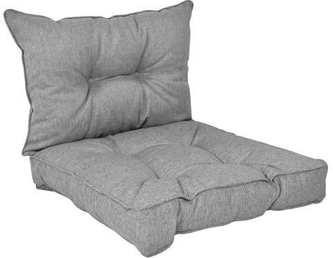 POKAR Loungekissen Stuhlkissen für Stuhl Rattanmöbel Gartenmöbel Kissen, 2er Set (1x Sitzkissen 40x40x10 cm + 1x Rückenlehne 50x40x10 cm), Grau