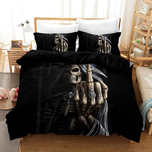 AVJWWD Totenkopf Bettwäsche Set 3D Druck,Mikrofaser Gotisch-Bettbezug Set Für Teenager,Halloween Schädel Motiv Bettwäsche Set Mit Reißverschluss Und 2 Kissenbezug 50x75cm (01, 135 x 200cm)