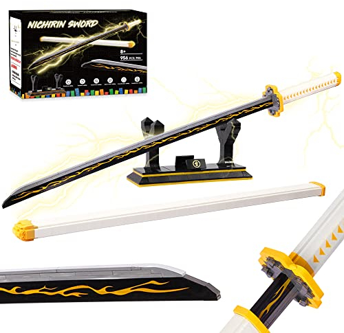 Demon Slayer Swords Building Set, 39in Zenitsu Sword Building Block with Scabbard and Stand, Katana Demon Slayer Gift for Boy, 956 Pcs