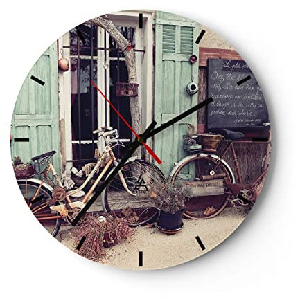 Modern Wanduhr Fahrräder Vintage Mietshaus 40x40cm Rund Groß Wand Uhr Glas Analog Zimmeruhren Küche Büro Wohnzimmer Glasuhr Wall Clock Dekoration Design Wanddekoration Küchenuhr C3AR40x40-4588