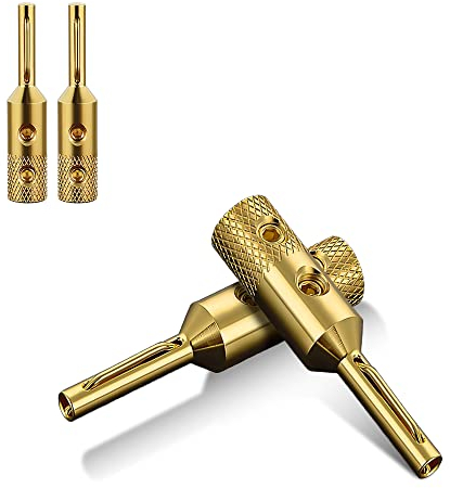 Tertullus 4 Stück High-End Stecker Reines Kupfer Vergoldet Bananenstecker,Hifi Lautsprecherkabel Stecker Schraubbarer für Lautsprecherkabel bis 5 mm