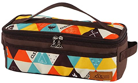 Azarxis Camping Cooking Utensils Organizer Bag Travel Storage Bag Portable Small Stuff Case for Storing Flatware Cutlery Digital Accessories Cosmetics Makeup Brushes (Brown with Triangle Shape)